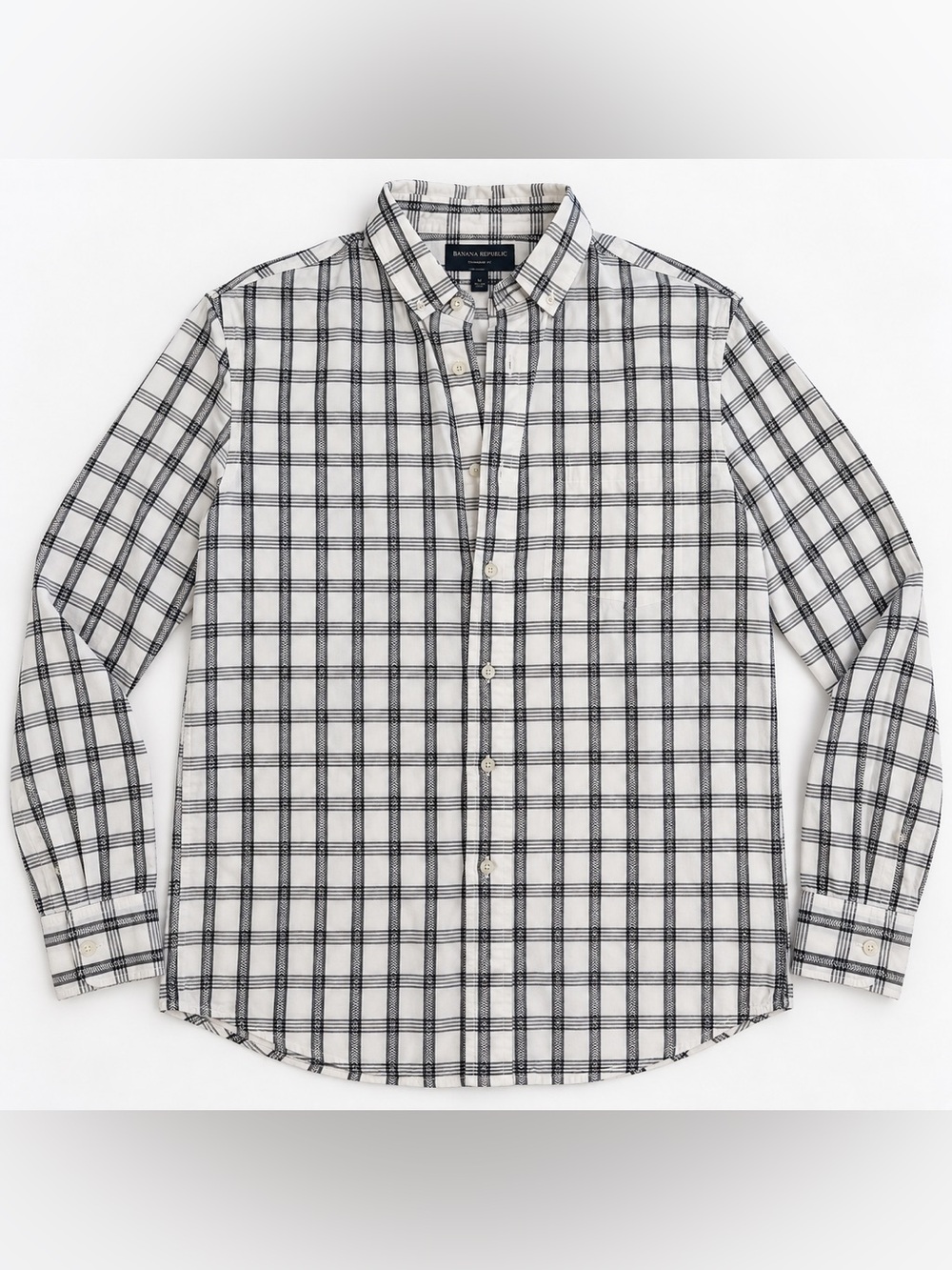 Banana Republic Plaid Button Down Shirt in Beige & Black